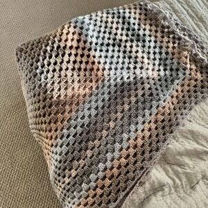 Vintage Crocheted  Knitted Afghan Multicolor 58"x58"Handmade  Throw‎